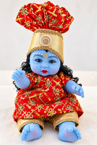 13 Inch Red & Golden Designer Silicon Laddu Gopal Poshak