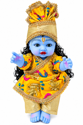 12 Inch Silicon Laddu Gopal Poshak – Yellow & Golden Designer Dress