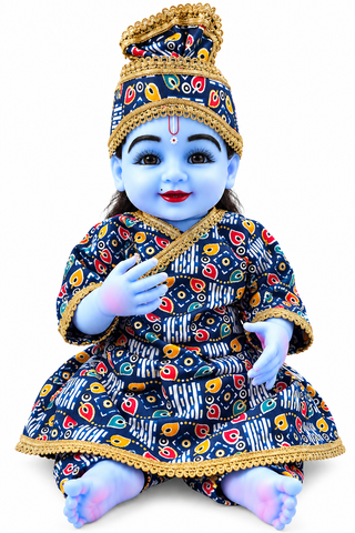 21 Inch Designer Navy Blue Printed Poshak for 21 Inch Silicon Laddu Gopal