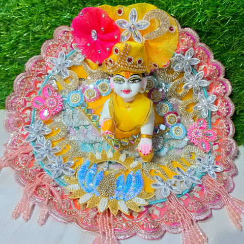 Premium Yellow Pink Floral Designer Laddu Gopal Poshak