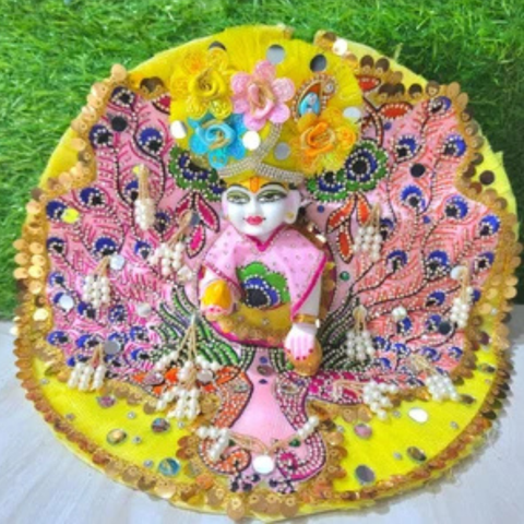 Premium Peacock Designer Laddu Gopal Poshak with Mukut & Mala