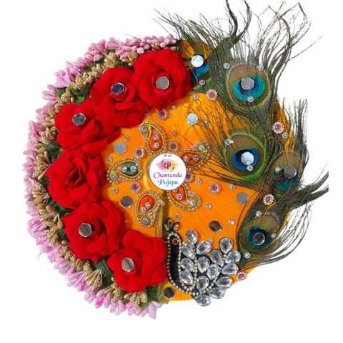 Orange & Red Rose Designer Laddu Gopal Shringar Set โ Peacock Feather Work