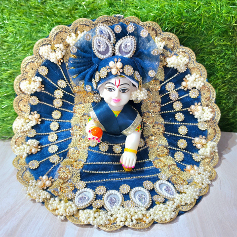 Premium Royal Designer Laddu Gopal Poshak with Mukut & Mala (Navy Blue)