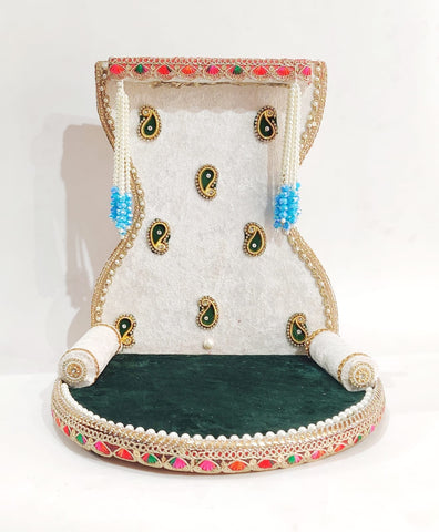 Designer Laddu Gopal Sinhasan – White & Green Royal Thakurji Sinhasan
