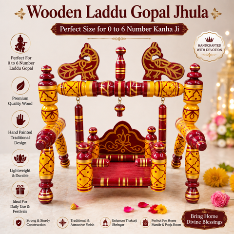 Designer Wooden Laddu Gopal Sinhasan / Jhula โ Handmade Traditional Design
