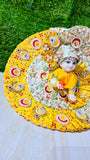 Premium Traditional Designer Laddu Gopal Poshak with Mukut & Mala (Yellow & Cream)