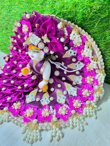 Premium Floral Designer Laddu Gopal Poshak with Mukut & Mala (Royal Magenta)