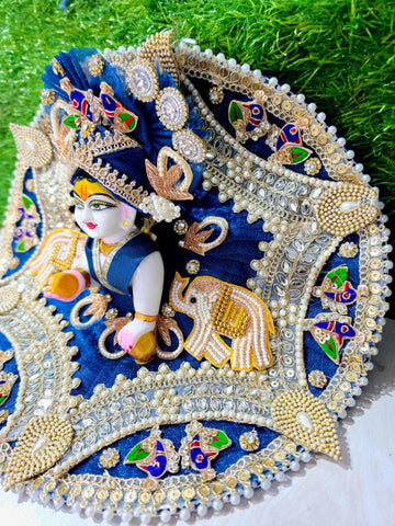 Premium Royal Elephant Designer Laddu Gopal Poshak with Mukut (Navy Blue)