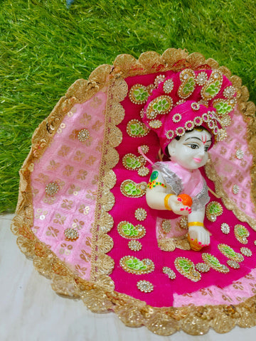 Premium Designer Laddu Gopal Poshak with Mukut & Mala (Royal Pink)