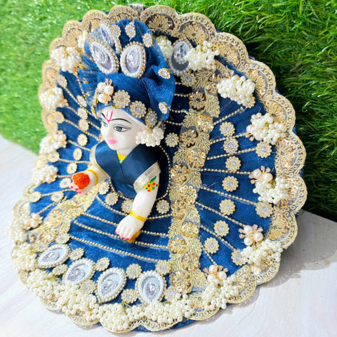 Premium Royal Designer Laddu Gopal Poshak with Mukut & Mala (Navy Blue)