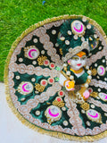 Premium Designer Laddu Gopal Poshak with Mukut & Mala (Emerald Green)