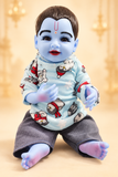 21 Inch Silicone Laddu Gopal Winter Wear – Light Blue & Grey Penguin Printed Dress