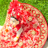 Premium Traditional Bandhani Designer Laddu Gopal Poshak with Mukut & Mala (Red)