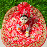 Premium Traditional Bandhani Designer Laddu Gopal Poshak with Mukut & Mala (Red)
