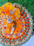 Premium Designer Laddu Gopal Poshak with Mukut & Mala (Yellow)