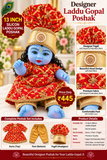 13 Inch Red & Golden Designer Silicon Laddu Gopal Poshak
