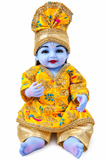 21 Inch Silicon Laddu Gopal Poshak – Yellow Golden Designer Dress with Pagdi