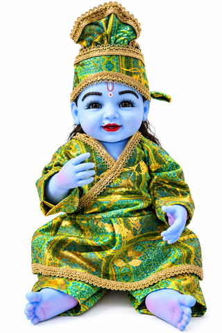21 Inch Green & Golden Designer Silicon Laddu Gopal Poshak