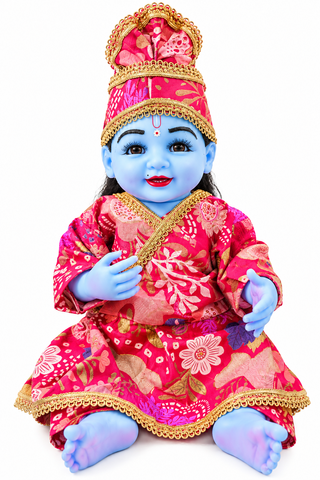 21 Inch Designer Pink & Golden Silicon Laddu Gopal Poshak