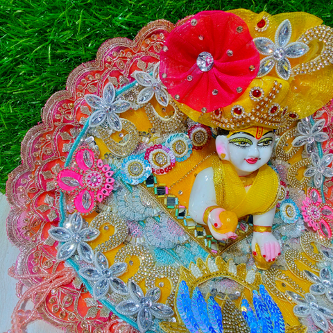 Premium Yellow Pink Floral Designer Laddu Gopal Poshak