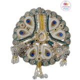 Green & White Peacock Designer Laddu Gopal Poshak – Pearl & Stone Work Shringar Set