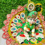 Premium Green Cow Theme Designer Laddu Gopal Poshak with Mukut & Mala