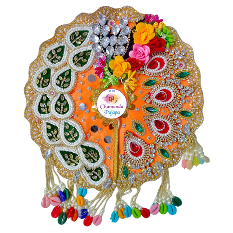 Orange Designer Laddu Gopal Shringar Set – Peacock & Floral Heavy Work