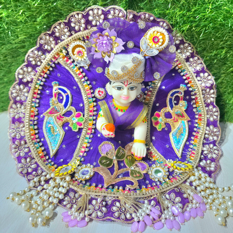 Premium Purple Peacock Designer Laddu Gopal Poshak | Mukut & Mala Included