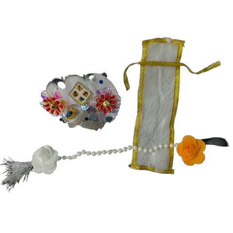 White & Red Designer Laddu Gopal Shringar Set – Rose, Pearl & Stone Work