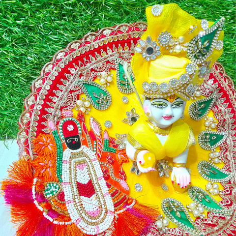 Premium Designer Laddu Gopal Poshak with Shrinathji Theme | Mukut & Mala Included