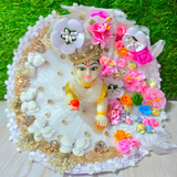 Premium Floral Designer Laddu Gopal Poshak with Mukut (White)
