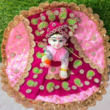 Premium Designer Laddu Gopal Poshak with Mukut & Mala (Royal Pink)