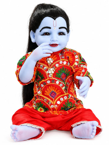 21 Inch Laddu Gopal Poshak – Red Designer Dress Set