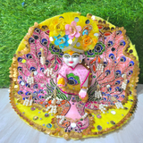 Premium Yellow Peacock Designer Laddu Gopal Poshak with Mukut & Mala