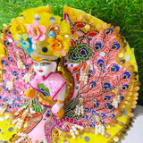 Premium Yellow Peacock Designer Laddu Gopal Poshak with Mukut & Mala