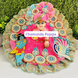 Premium Heavy Work Janmashtami Special Poshak for Laddu Gopal (Size 3 & 4) - Pink & Sky Blue Theme
