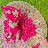 Premium Hot Pink Designer Laddu Gopal Poshak | Mukut & Mala Included