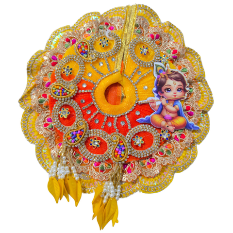 Yellow & Orange Designer Laddu Gopal Poshak – Heavy Shringar Design