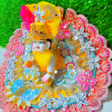 Premium Yellow Pink Floral Designer Laddu Gopal Poshak | Mukut & Mala Included