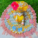 Premium Yellow Pink Floral Designer Laddu Gopal Poshak | Mukut & Mala Included