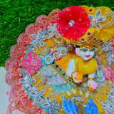 Premium Yellow Pink Floral Designer Laddu Gopal Poshak | Mukut & Mala Included