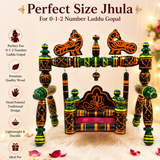 Premium Wooden Laddu Gopal Jhula / Sinhasan – Traditional Peacock Design