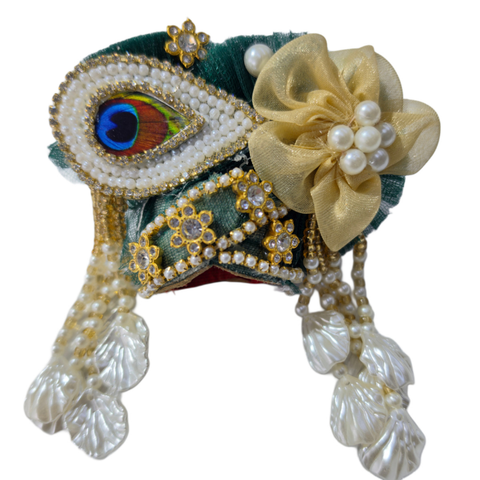 Green & White Peacock Designer Laddu Gopal Poshak – Pearl & Stone Work Shringar Set