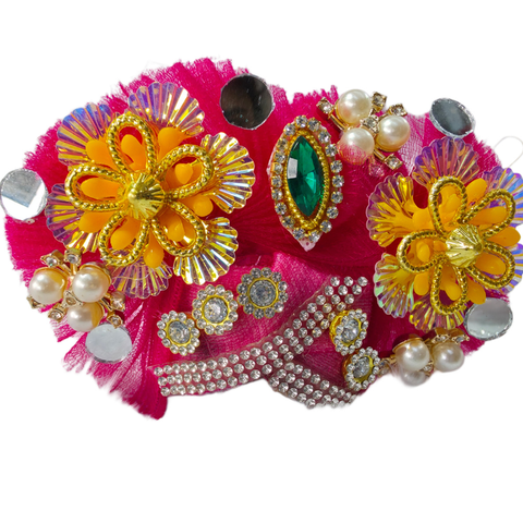 Pink & Golden Designer Laddu Gopal Shringar Set – Pearl & Stone Work