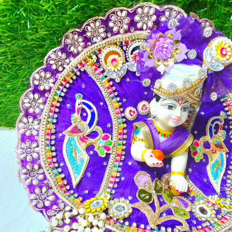 Premium Purple Peacock Designer Laddu Gopal Poshak | Mukut & Mala Included