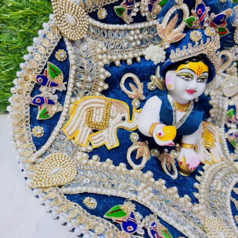 Premium Royal Elephant Designer Laddu Gopal Poshak with Mukut (Navy Blue)