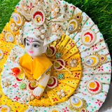 Premium Traditional Designer Laddu Gopal Poshak with Mukut & Mala (Yellow & Cream)