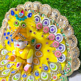 Premium Yellow Peacock Designer Laddu Gopal Poshak with Mukut & Mala