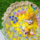 Premium Yellow Peacock Designer Laddu Gopal Poshak with Mukut & Mala